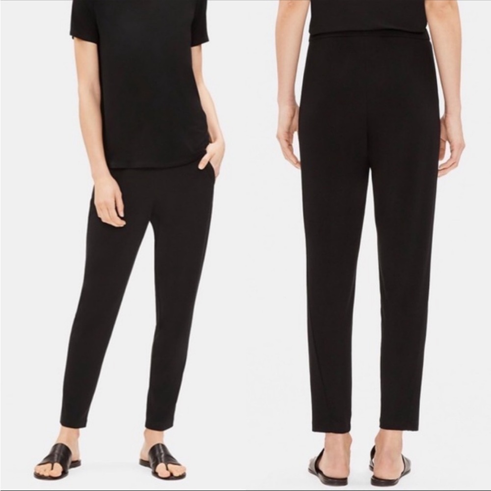 Eileen Fisher Milano Viscose Knit Slim Pants Black Italian Fabric XS
